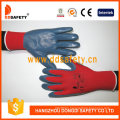 13 Gauge Red Nylon Shell Grey Nitrile Coating Gloves Smooth Finish